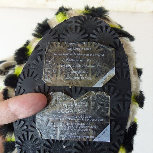 UGG Fluff Yeah Animalia Slippers Women 8 Neon Green Black Leopard Sandals Grunge - Picture 12 of 15